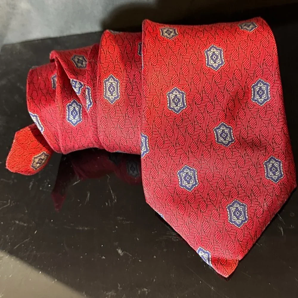 Christian Dior Red Silk Tie Deep Modern Neckwear  Mid Century Modernist Diamonds